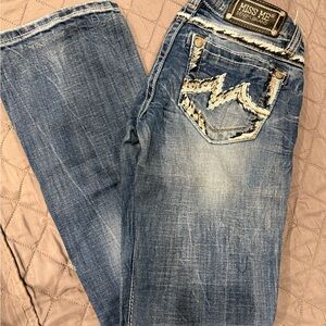 Miss Me Blue Boot Cut Jeans with Distressed Details